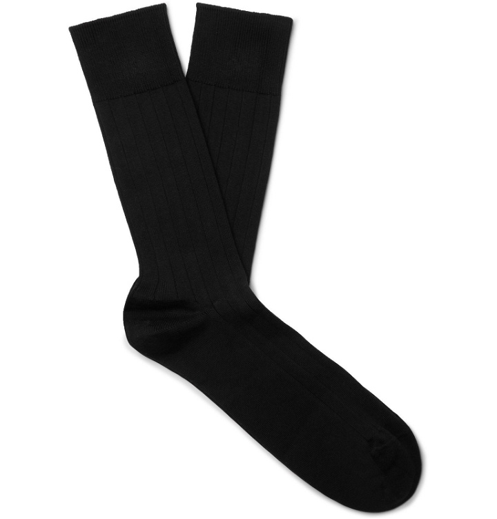 Photo: John Smedley - Delta Sea Island Cotton-Blend Socks - Black