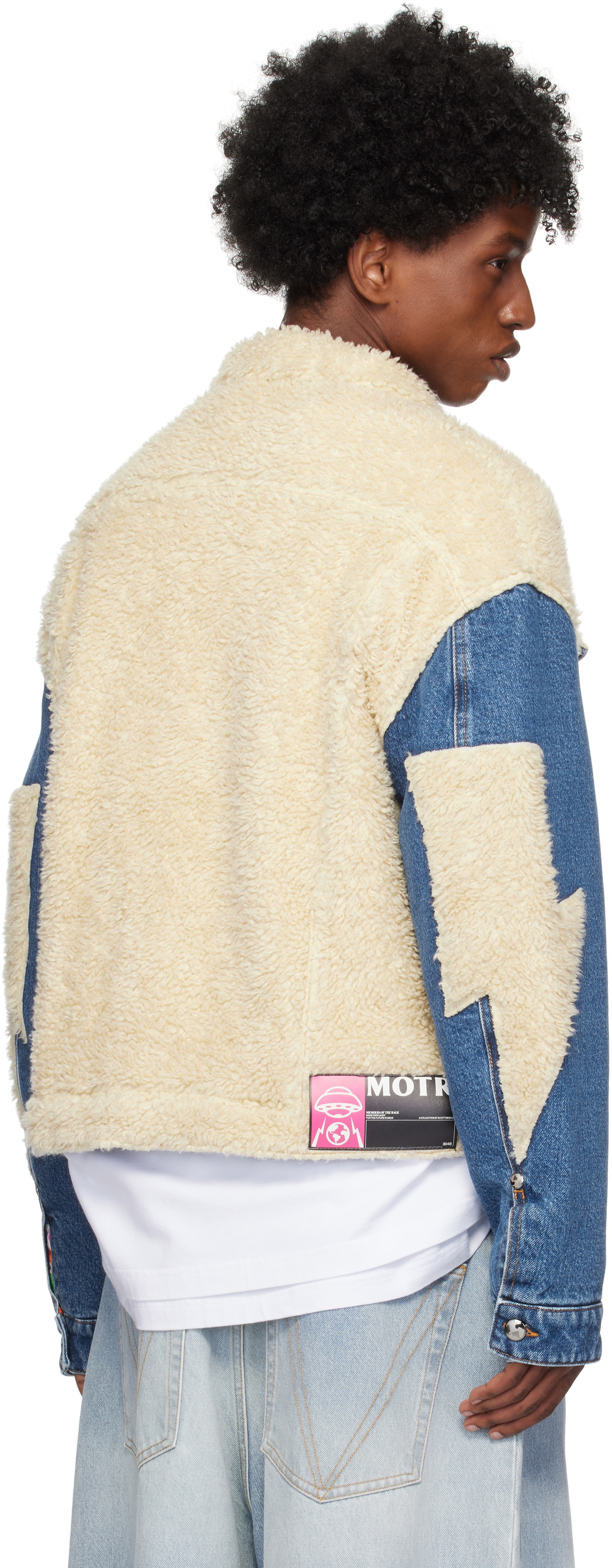 Members of the Rage Off-White & Blue Lightning Sherpa Denim Jacket