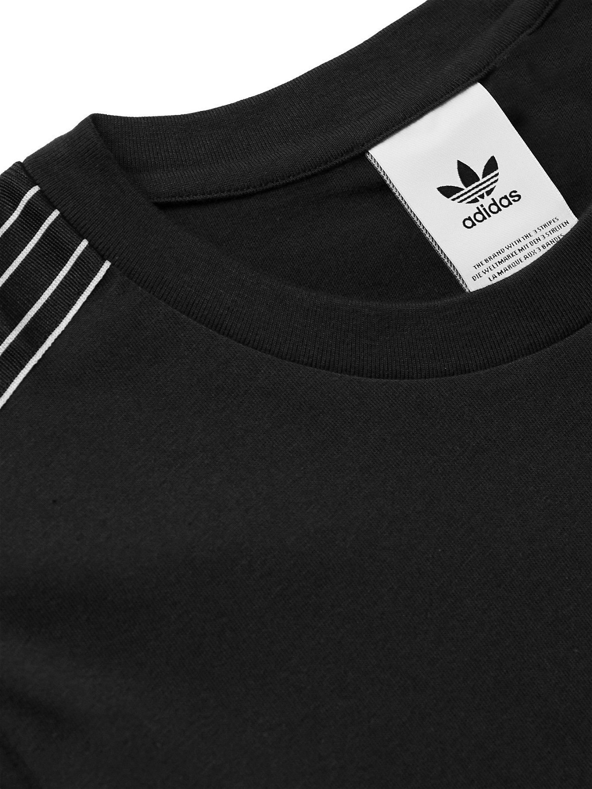 ADIDAS ORIGINALS - SPRT Logo-Embroidered Striped Cotton-Jersey T-Shirt - Black  adidas Originals