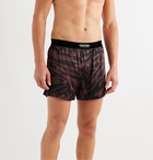 TOM FORD - Velvet-Trimmed Zebra-Print Stretch-Silk Satin Boxer Shorts - Brown