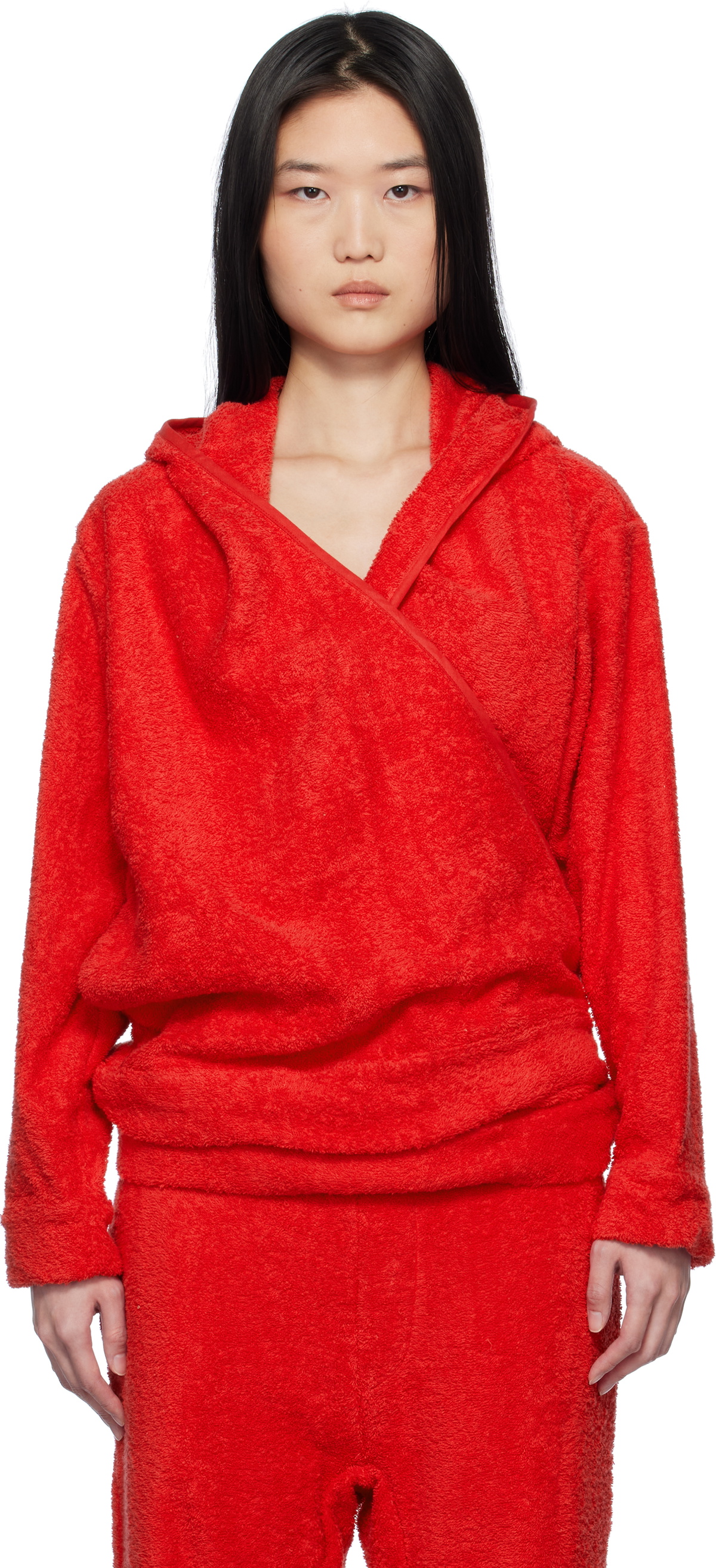 Bless Red BathrobeV-hood Terrycloth Hoodie