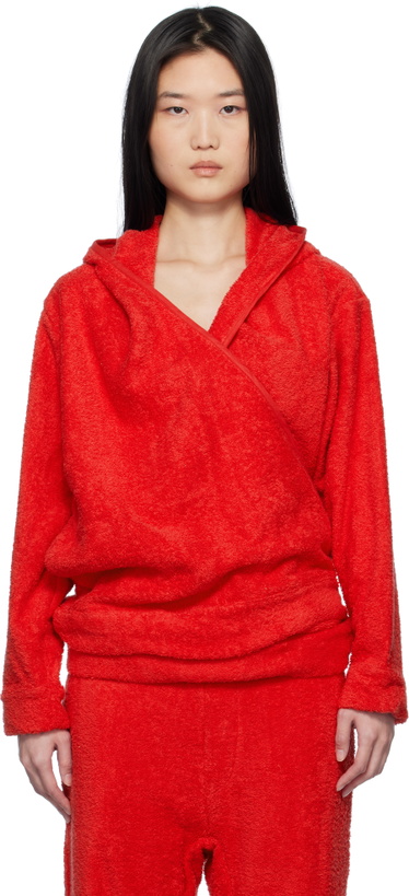 Photo: Bless Red BathrobeV-hood Terrycloth Hoodie