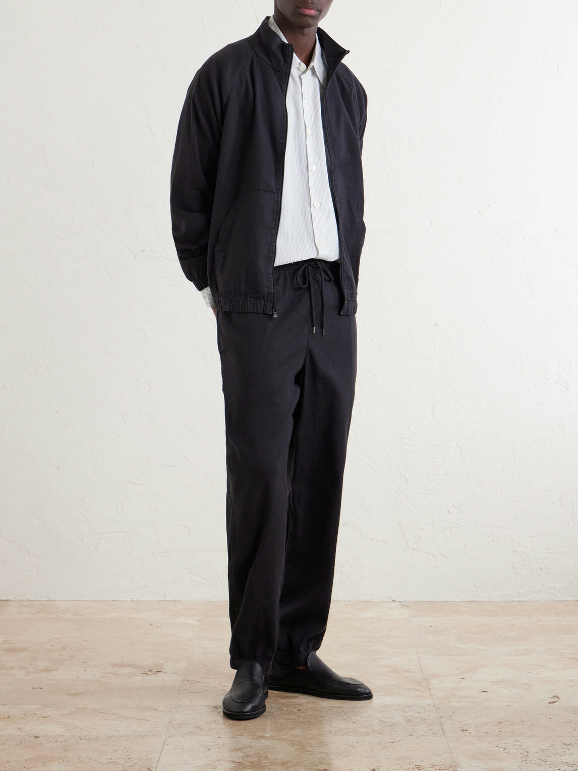 James Perse - Straight-Leg Linen-Blend Canvas Drawstring Trousers - Black