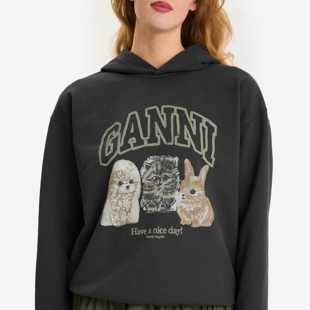 GANNI Women's Isoli Oversize Animals Crop Hoodie in Phantom