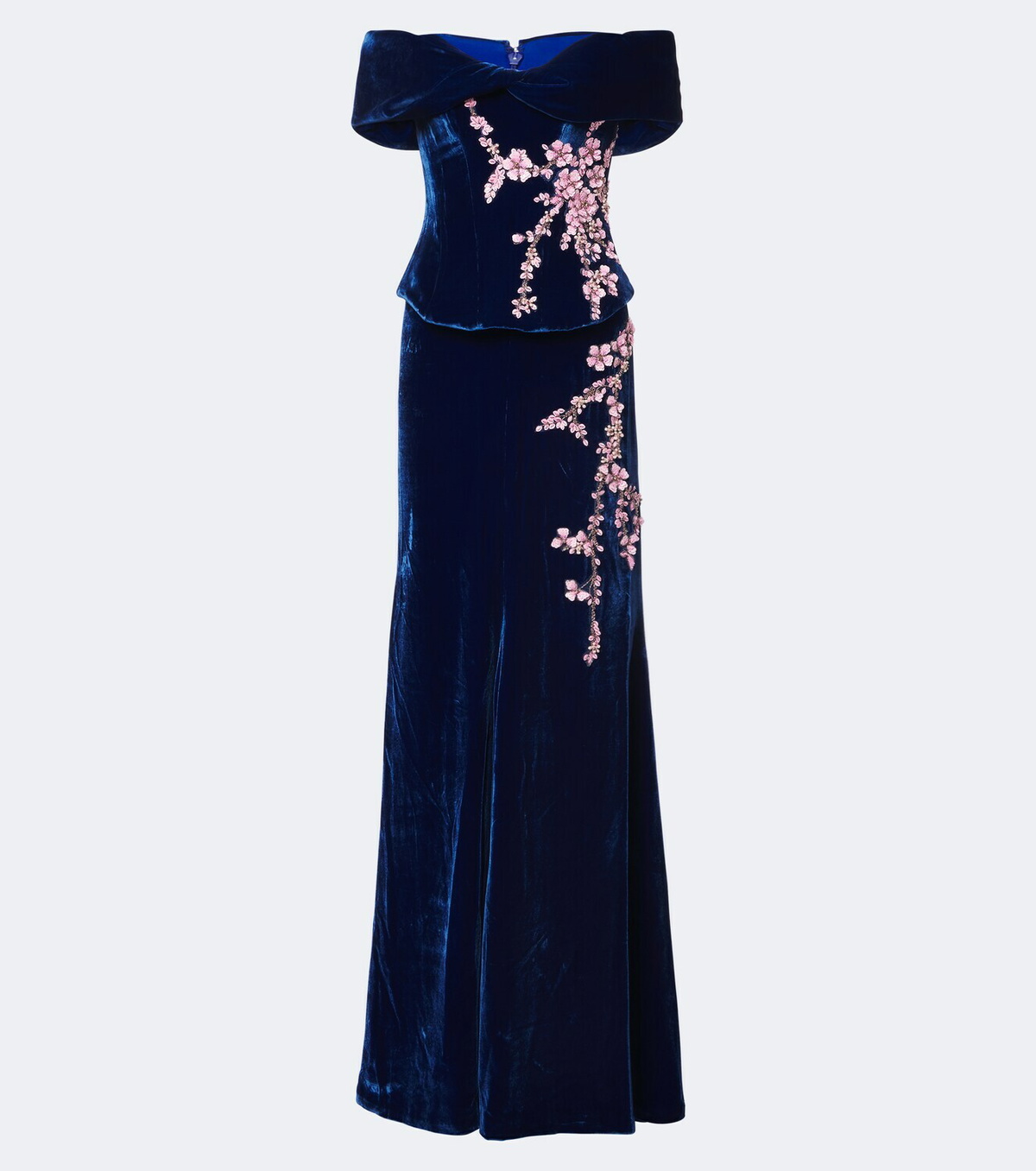 Costarellos Rielle embellished floral-appliqué velvet gown