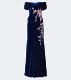 Costarellos Rielle embellished floral-appliqué velvet gown
