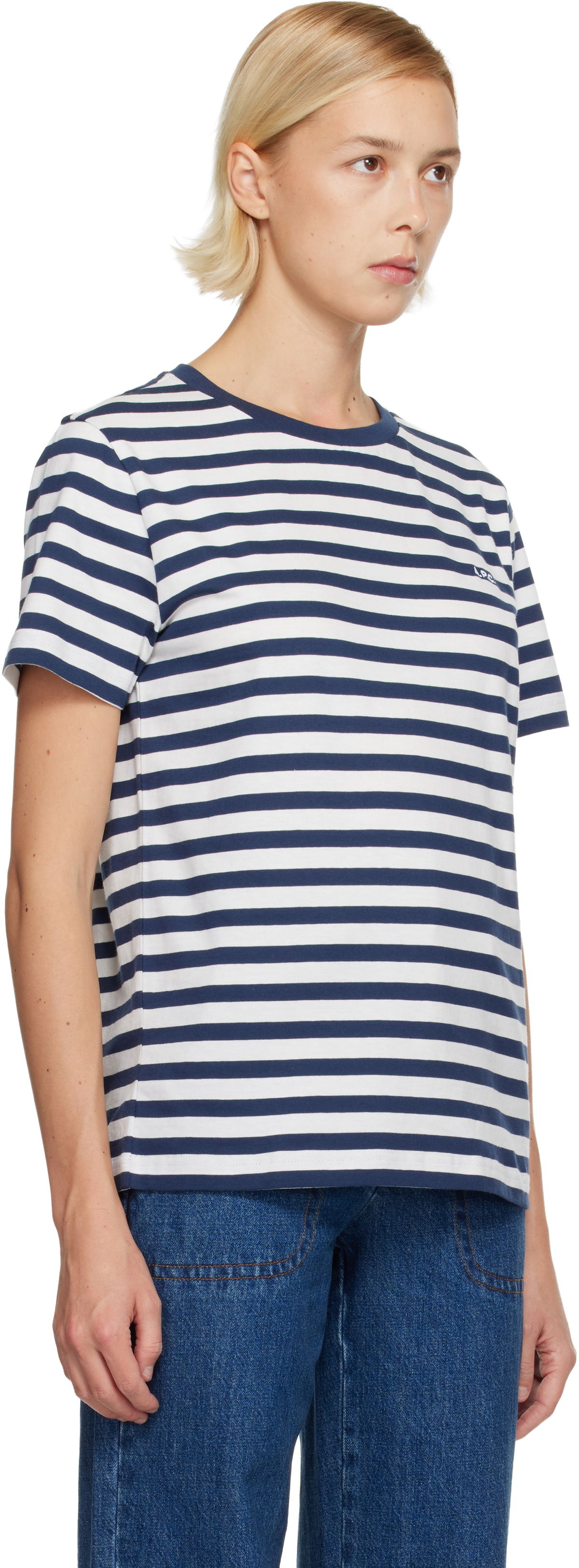 A.P.C. White & Navy Standard 'A.P.C. Brodé' T-shirt