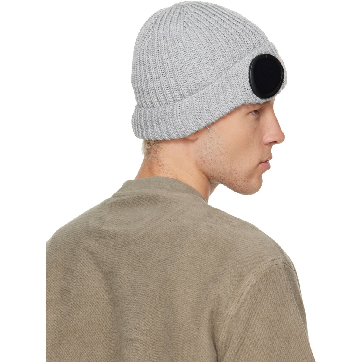 C.P. Company Gray Extrafine Merino Wool Goggle Beanie