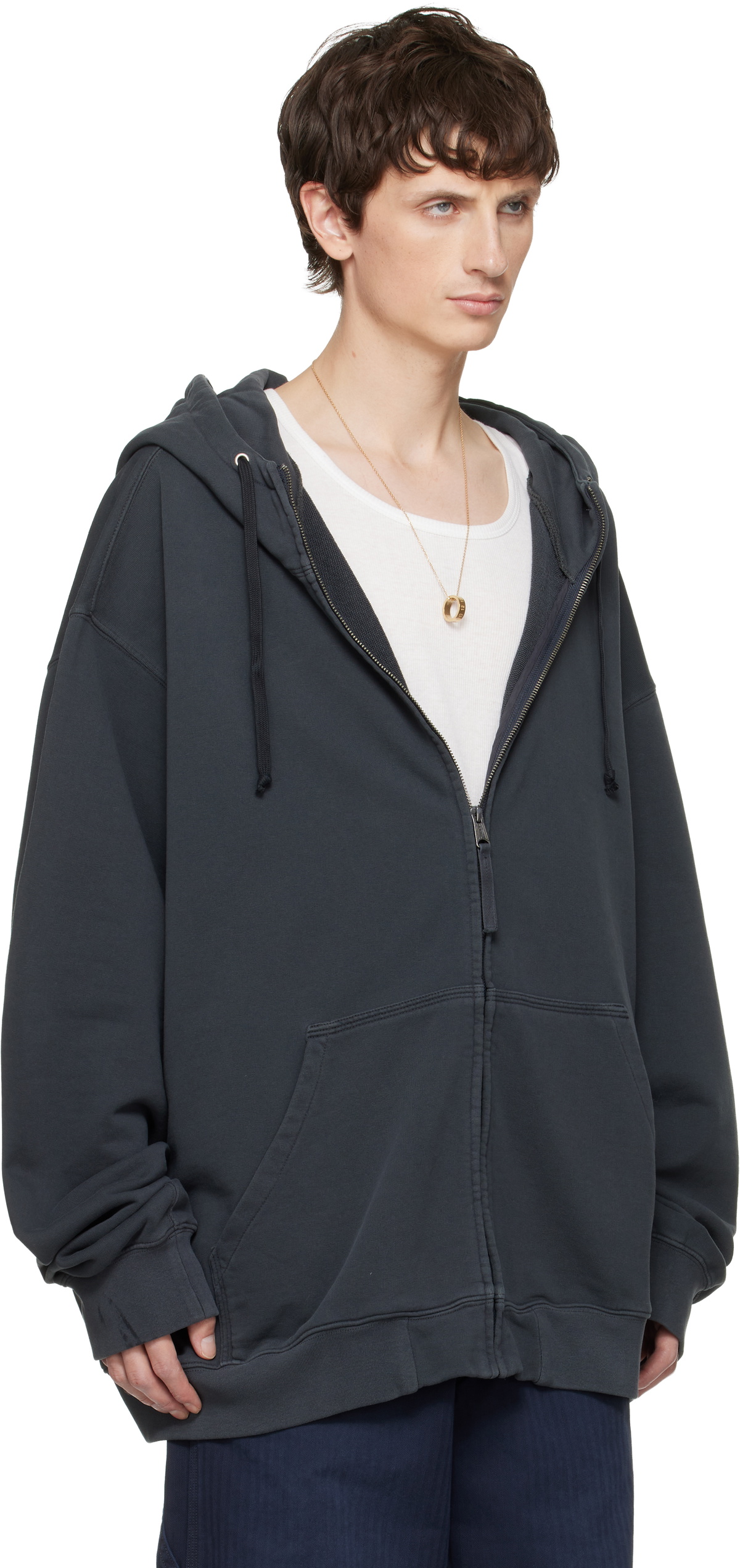 Maison Margiela Gray Embroidered Logo Hoodie