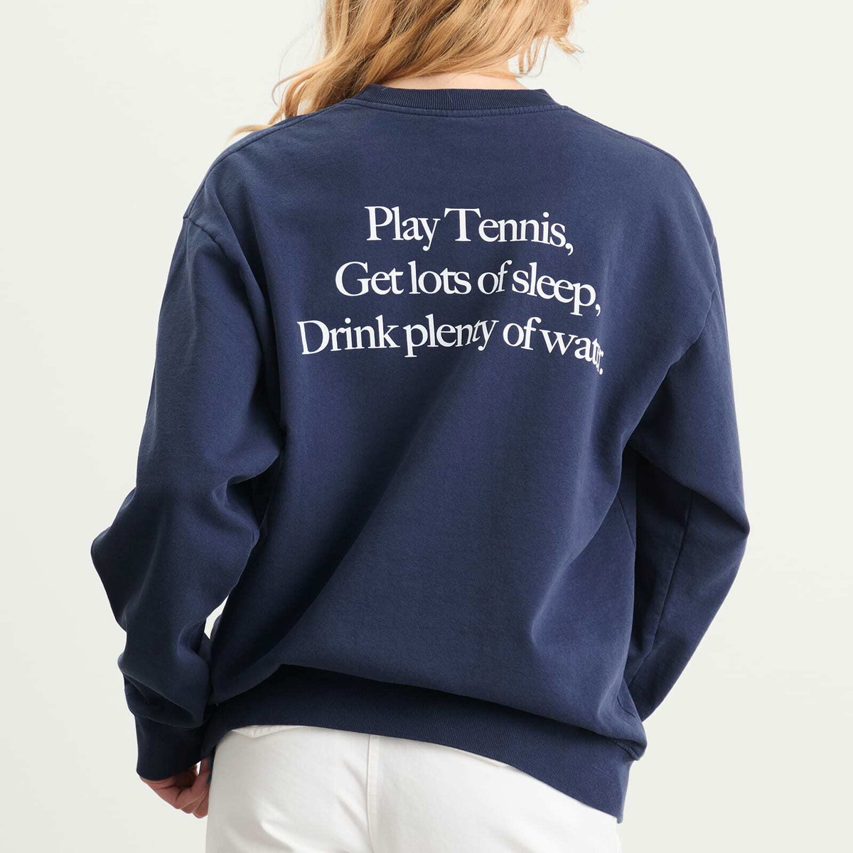 Sporty & Rich Women's Play Tennis Crew Sweatshirt in Dark Navy