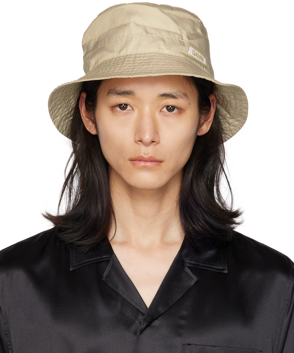 GANNI Beige Logo Patch Bucket Hat