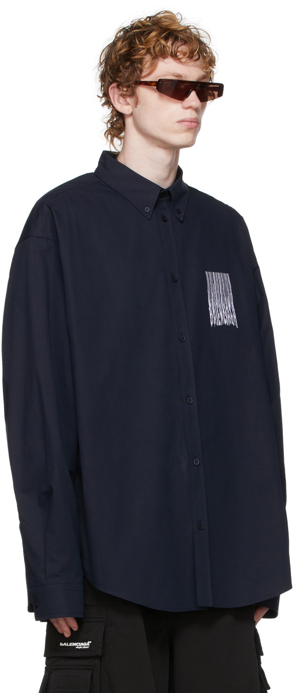 Balenciaga Navy Poplin Barcode Large Fit Shirt Balenciaga