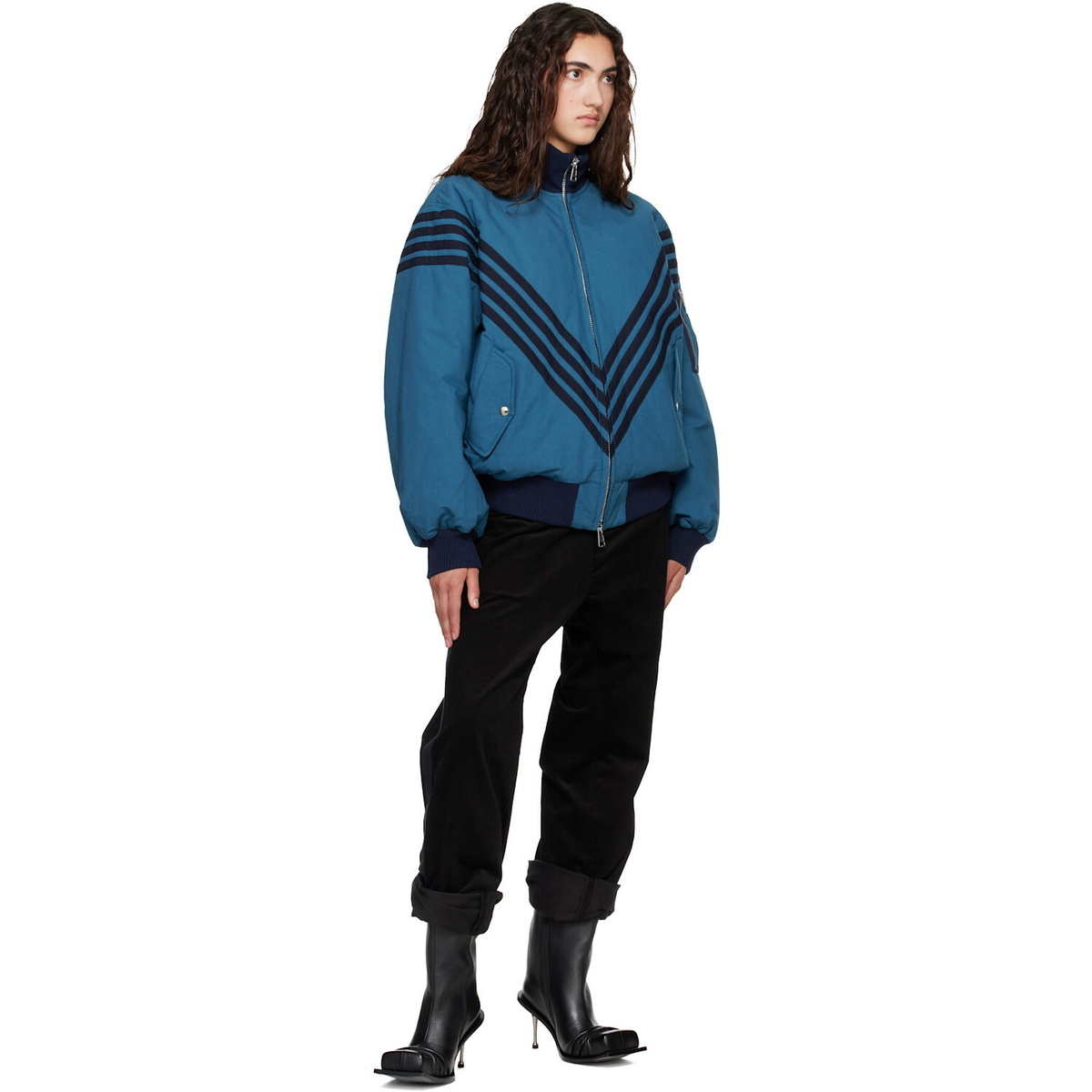 Stefan Cooke Blue Chevron Tanker Bomber Jacket