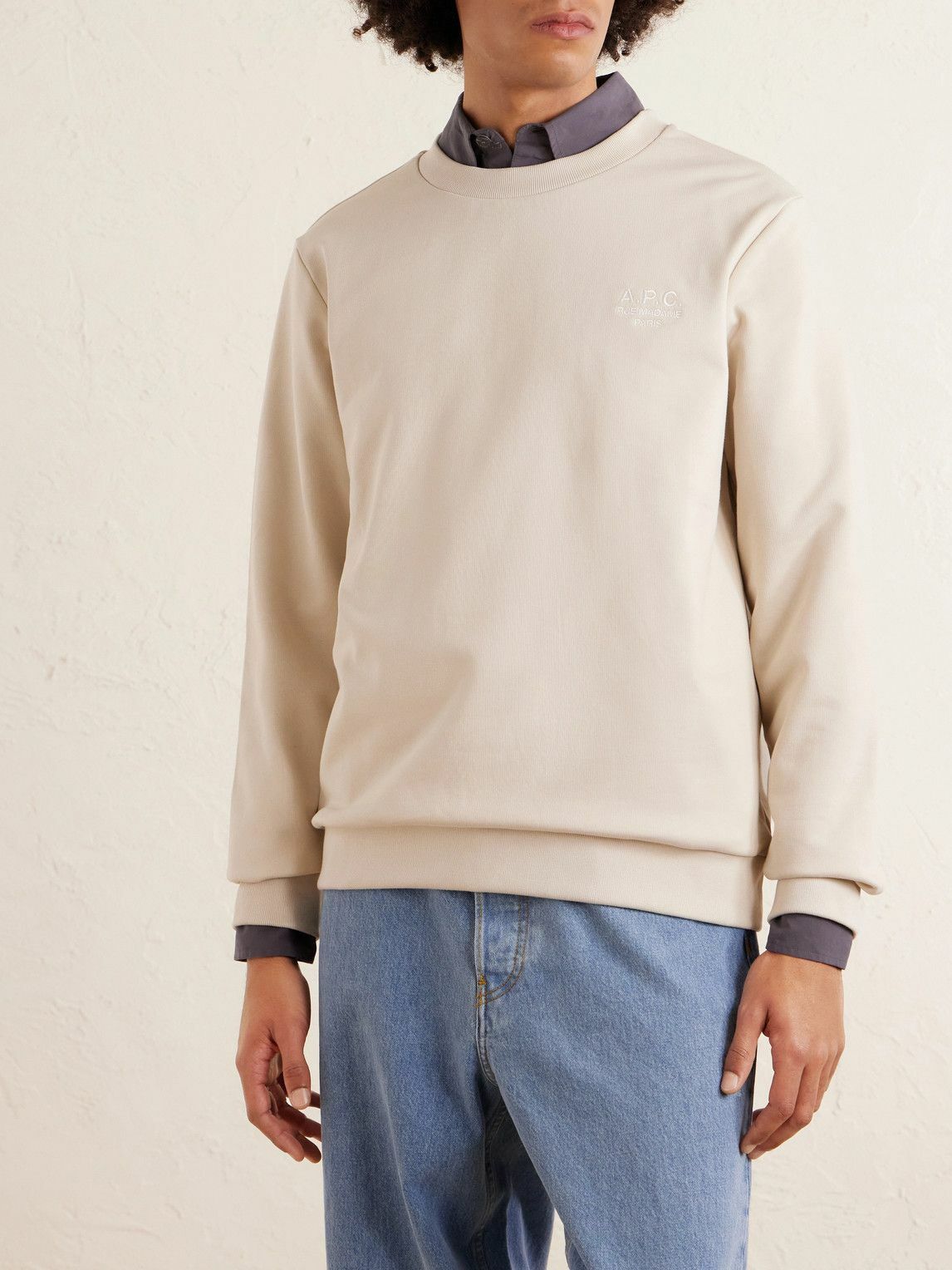 A.P.C. - Logo-Embroidered Cotton-Blend Jersey Sweatshirt - Neutrals