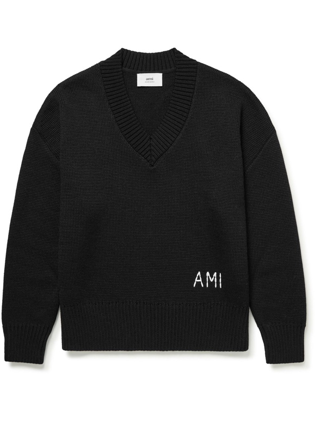 Photo: AMI PARIS - Oversized Logo-Embroidered Virgin Wool Sweater - Unknown