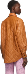 MSGM Tan Quilted Faux-Leather Jacket