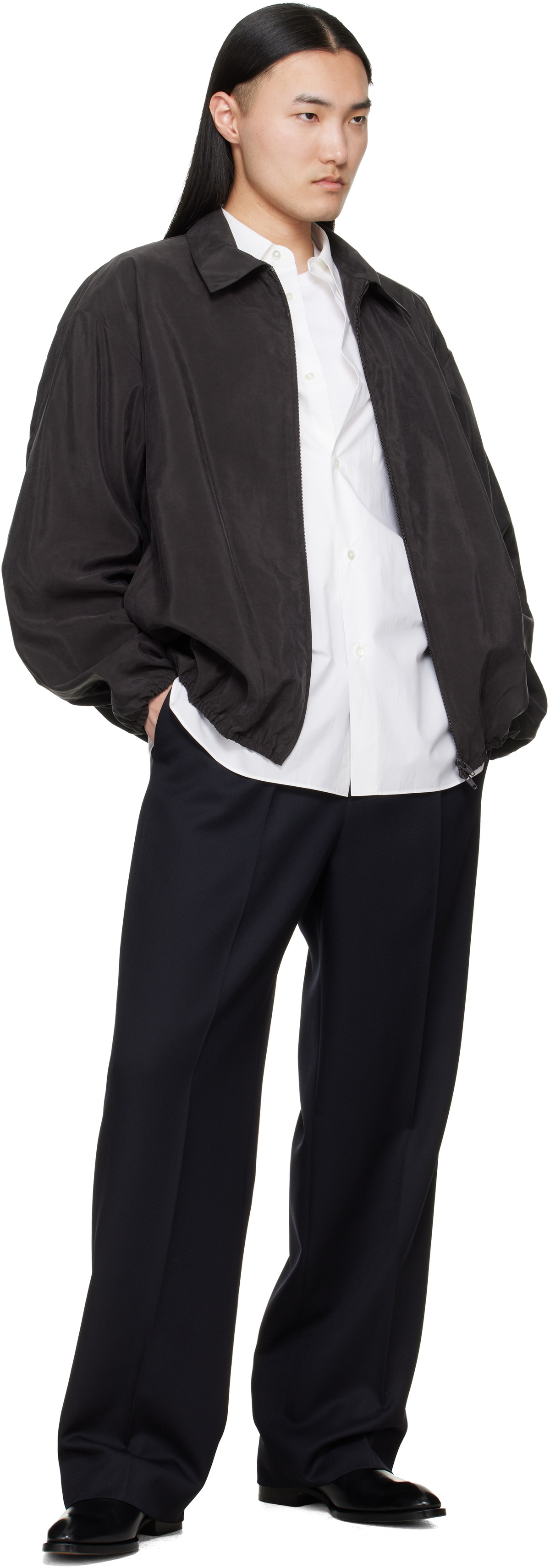 ssstein Brown Silk Nylon Collared Zip Jacket