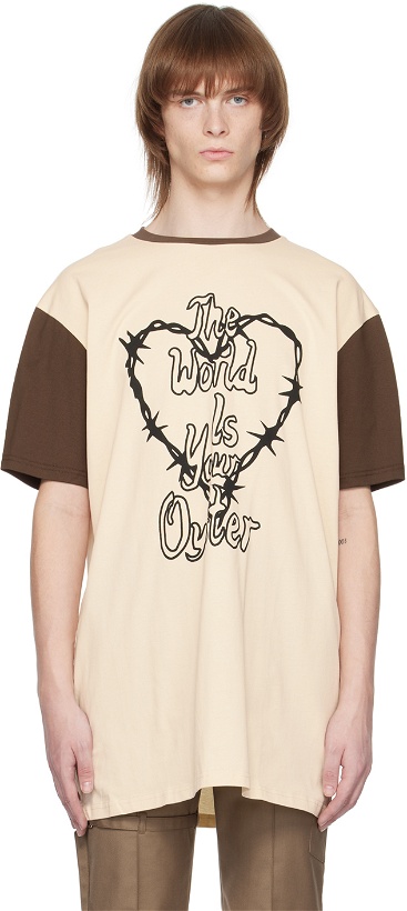Photo: The World Is Your Oyster Beige & Brown Thorny Heart T-Shirt