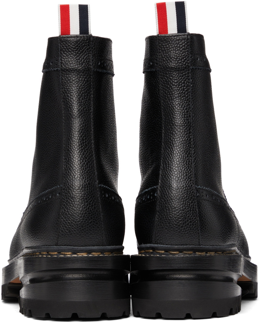 Thom Browne Black Longwing Hiking Sole Stripe Lace-Up Boots