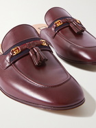 GUCCI - Webbing-Trimmed Leather Tasselled Backless Loafers - Burgundy