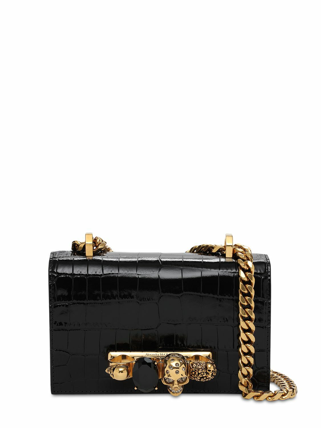 ALEXANDER MCQUEEN - Mini Jeweled Croc Embossed Shoulder Bag Alexander ...