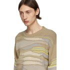 Z Zegna Taupe and Green Hand Drawn Stitch Sweater