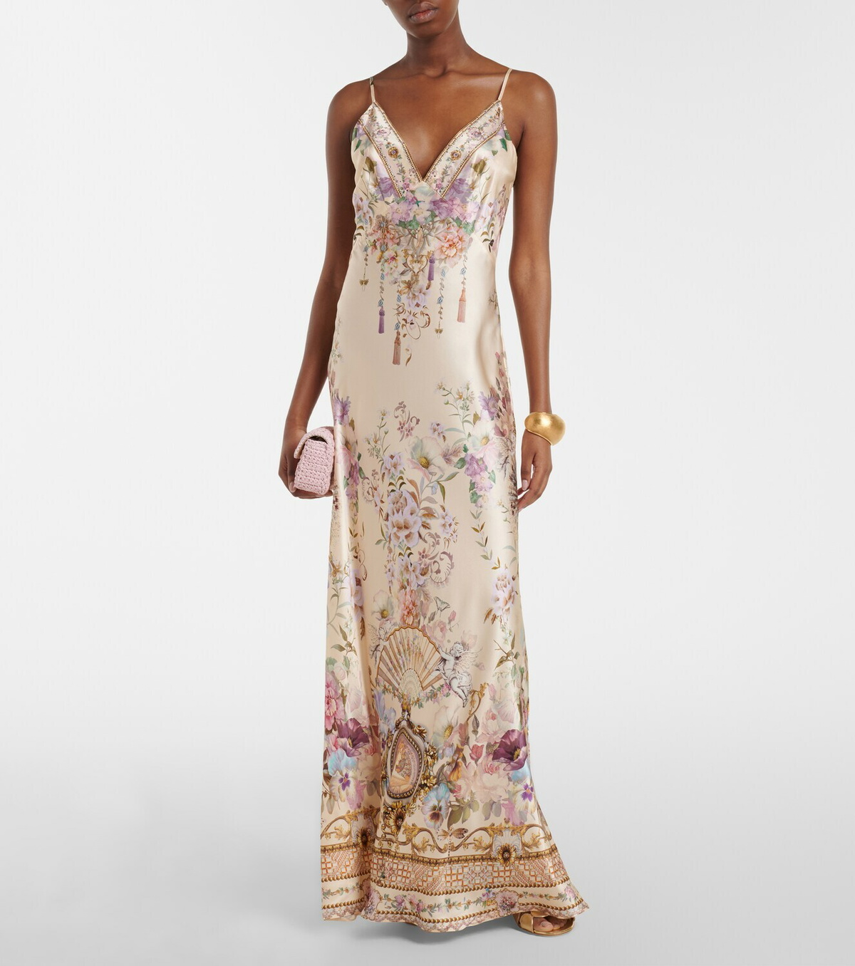 Camilla Embellished floral silk slip dress