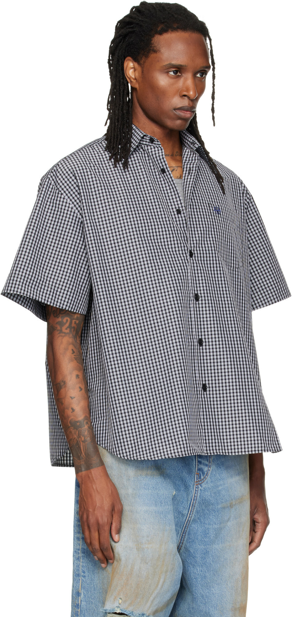 VETEMENTS Black Metal Logo Checked Shirt