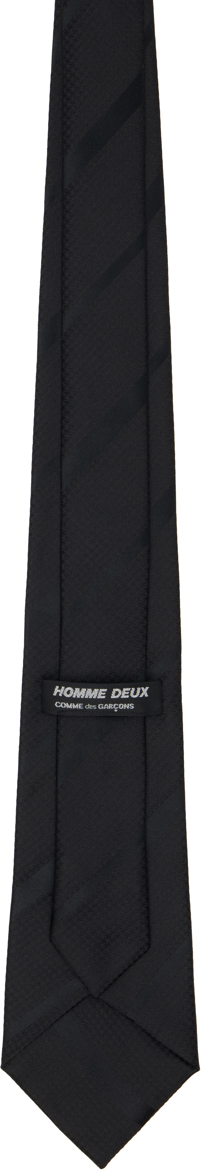 Comme des Garçons Homme Deux Black Silk Houndstooth Stripe Tie