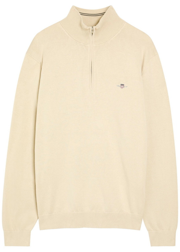Photo: Gant Logo-embroidered Quarter-zip Cotton Jumper Beige