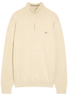 Gant Logo-embroidered Quarter-zip Cotton Jumper Beige