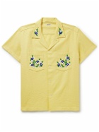 BODE - Chicory Camp-Collar Bead-Embellished Waffle-Knit Cotton Shirt - Yellow