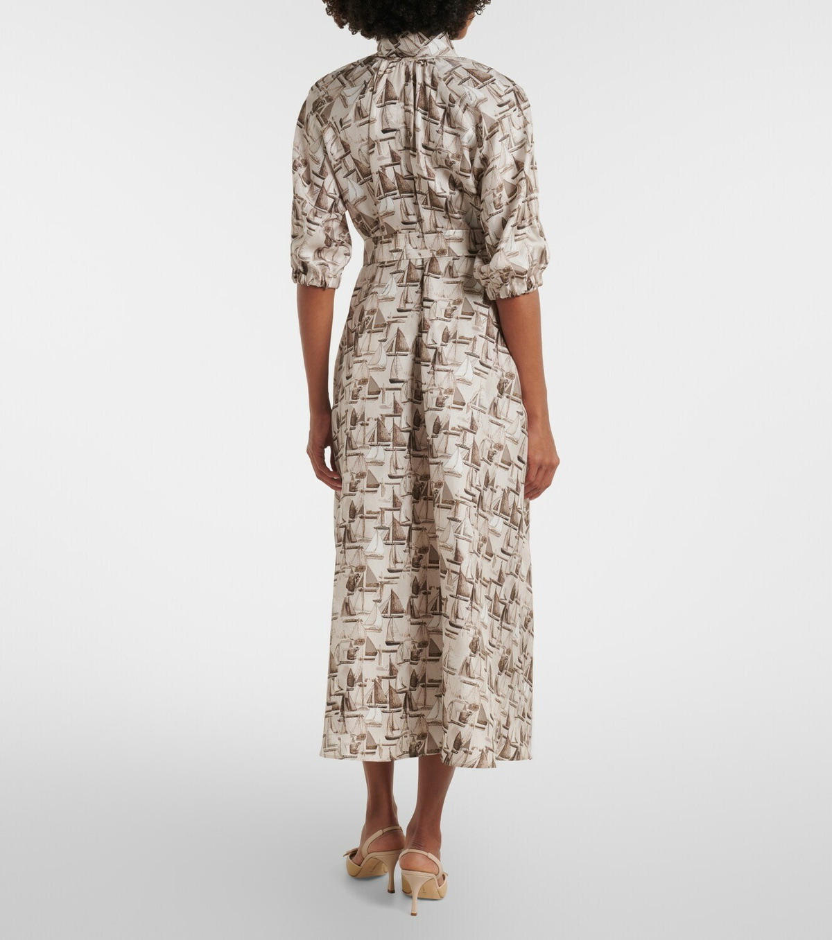Max Mara Printed tie-neck silk twill midi dress