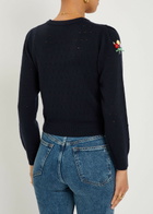 Rixo Merinda Floral-appliquéd Wool Cardigan Navy