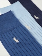 Polo Ralph Lauren - Three-Pack Logo-Embroidered Ribbed Cotton-Blend Socks - Blue