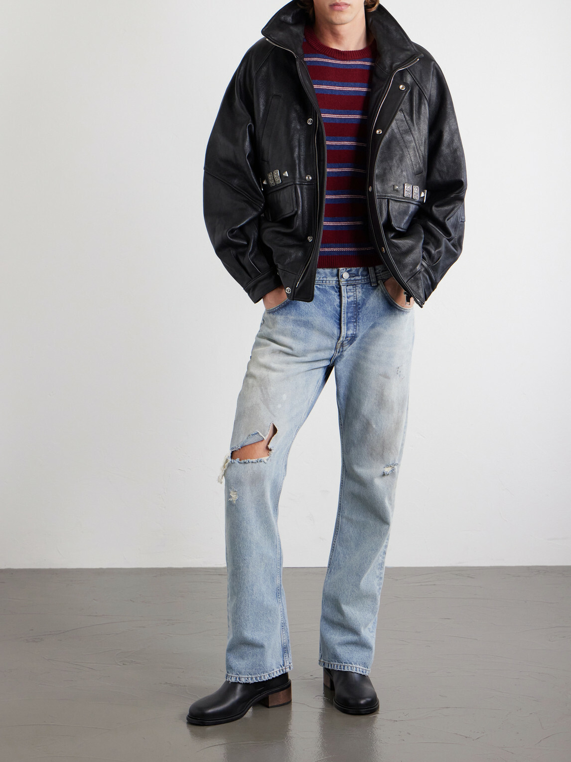 Enfants Riches Déprimés - Eddie Striped Cashmere Shirt - Burgundy