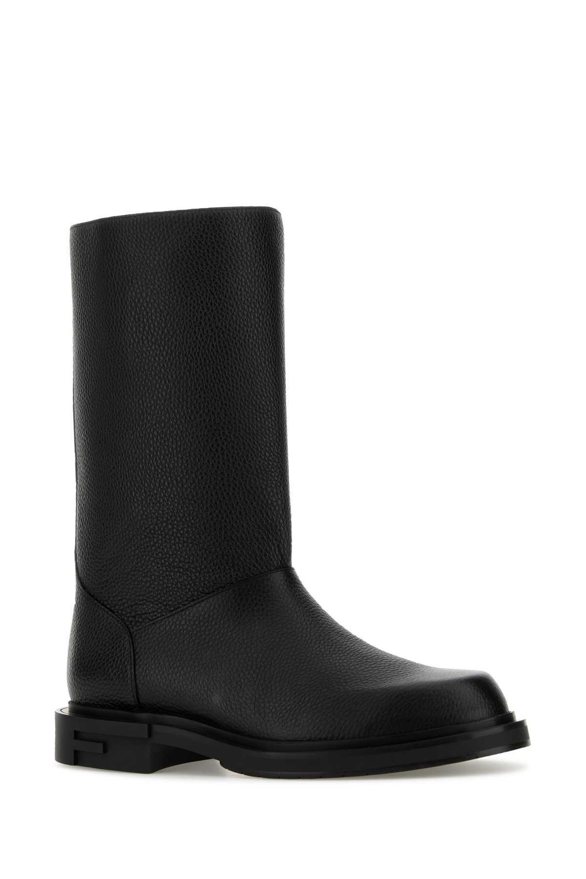 Fendi Black Leather Frame Boots