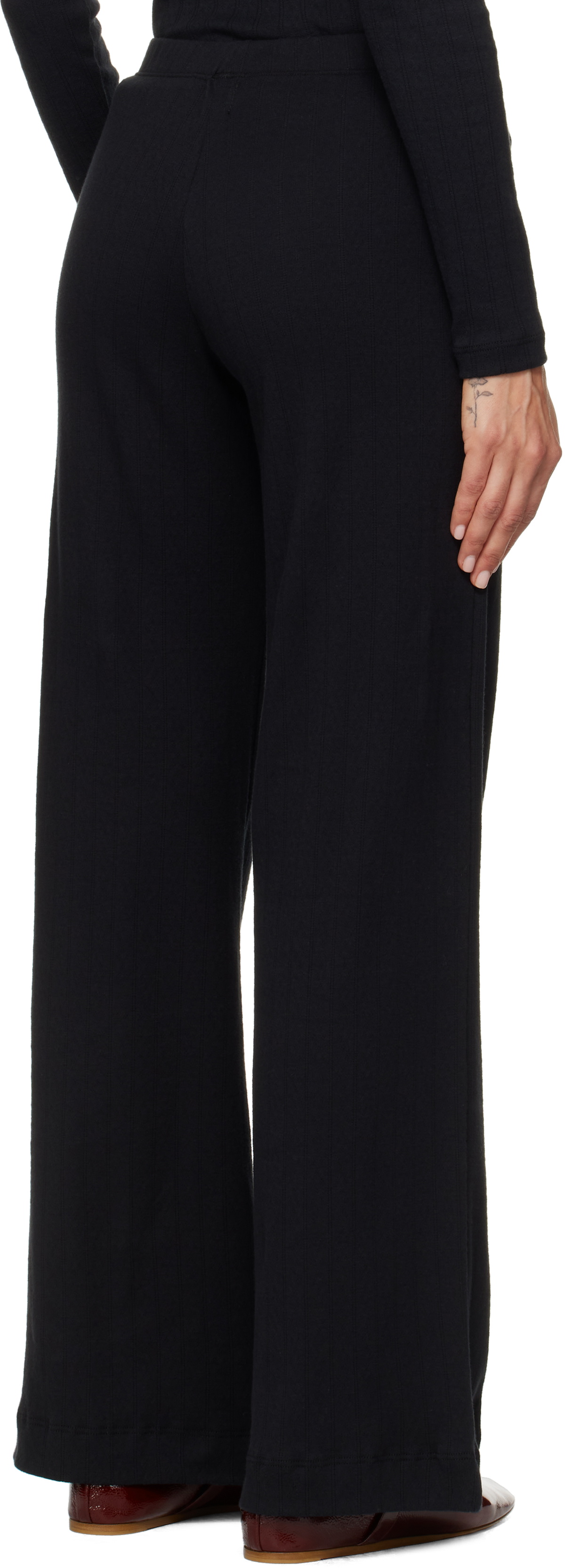 LESET Black Pointelle Boxer Lounge Pants