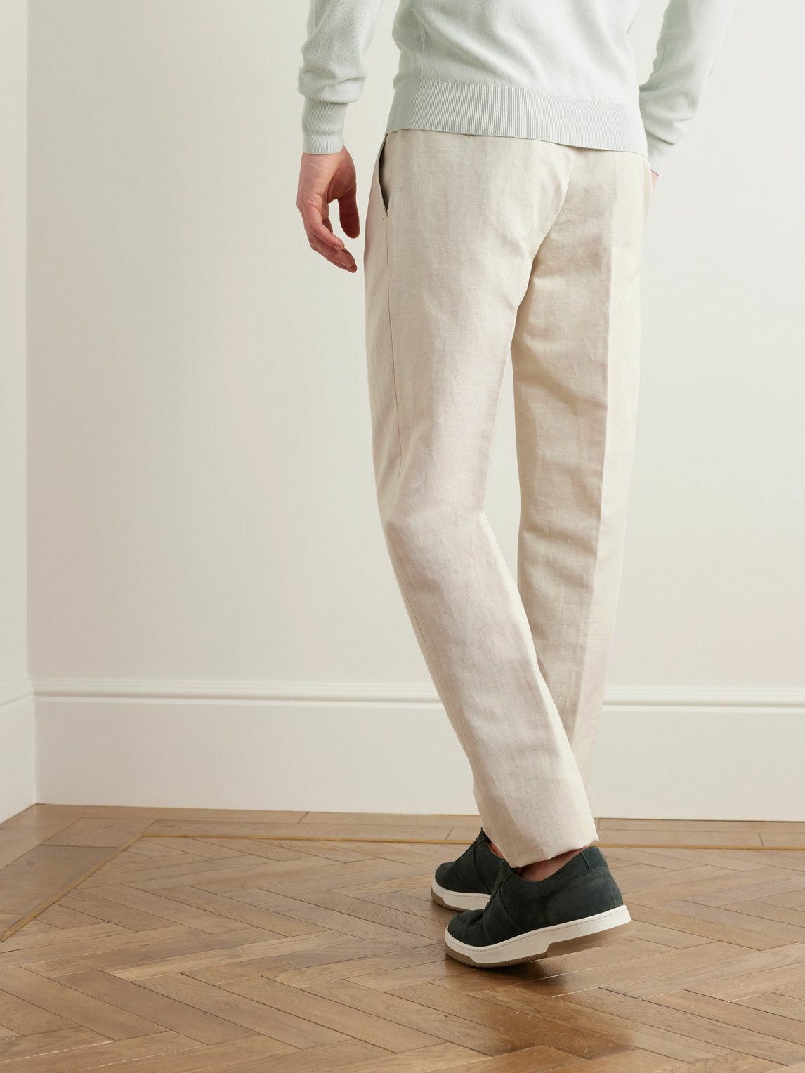 Loro Piana - Straight-Leg Pleated Cotton and Linen-Blend Trousers