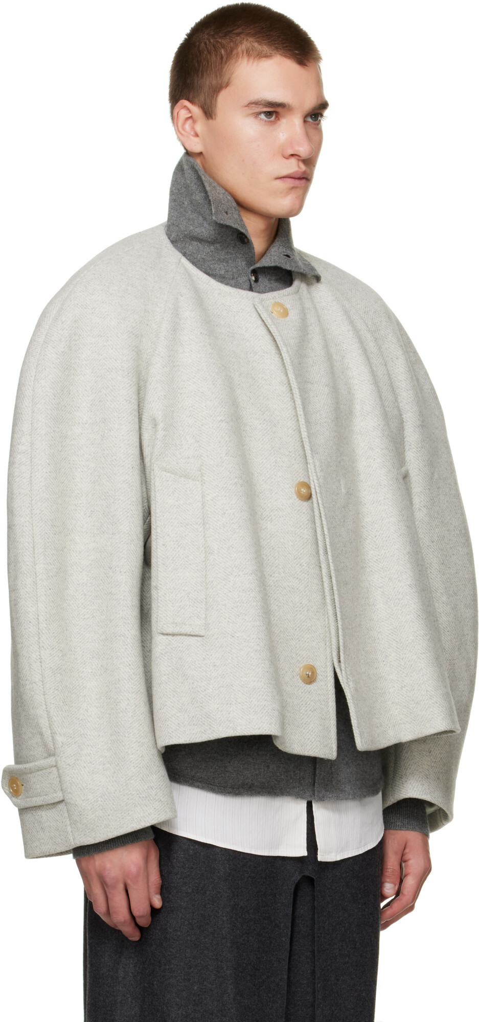 Hed Mayner Gray Herringbone Coat