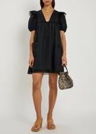 Ganni Lace-trimmed Linen Mini Dress Black