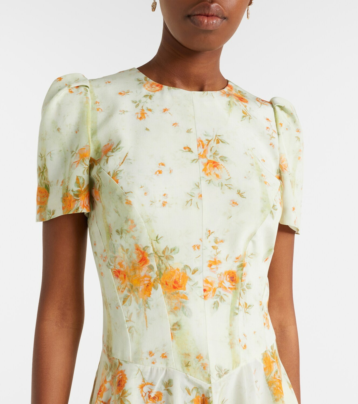 McQueen Floral asymmetric midi dress
