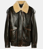 Miu Miu Logo faux shearling-trimmed leather jacket
