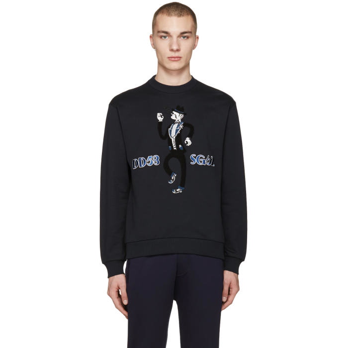 Photo: Dolce and Gabbana Navy Embroidered Musician Pullover