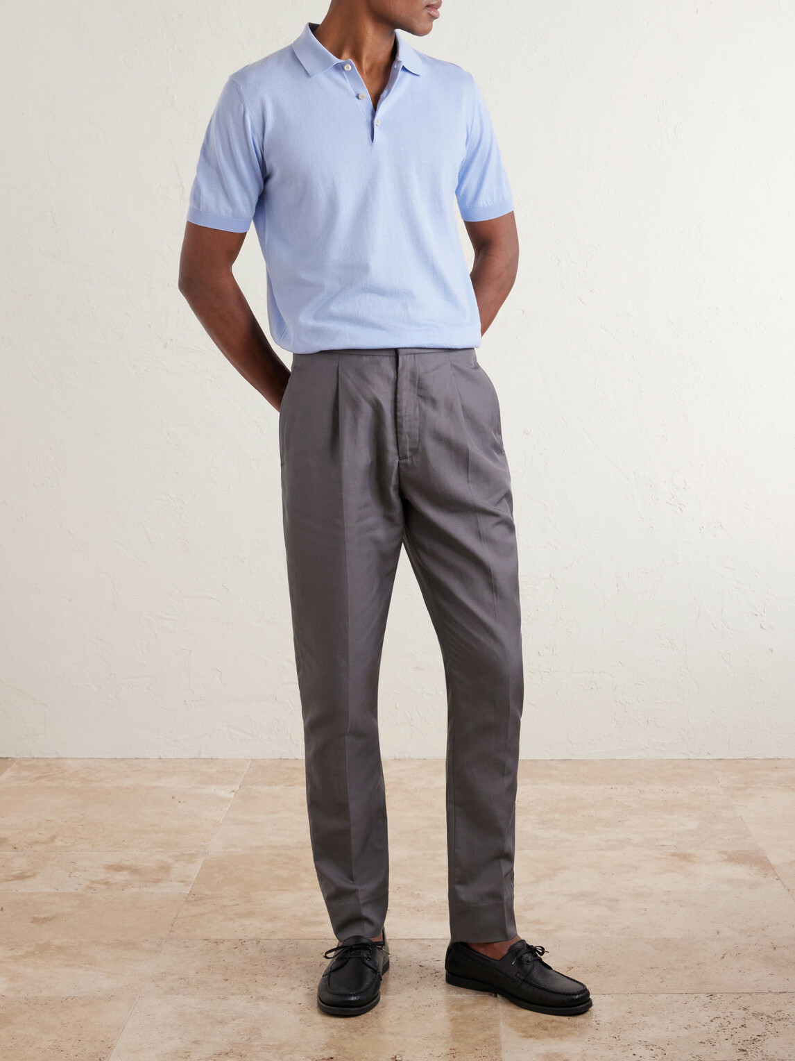 Officine Générale - Drew Tapered Pleated Lyocell, Linen and Cotton-Blend Trousers - Gray