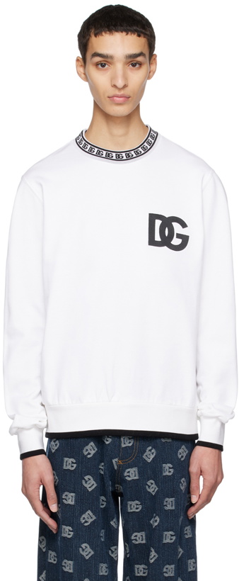 Photo: Dolce & Gabbana White Jacquard Crewneck Sweatshirt