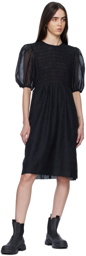 GANNI Black Crinkled Midi Dress