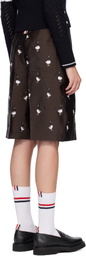 Thom Browne Brown Silk Goose Wide Leg Shorts
