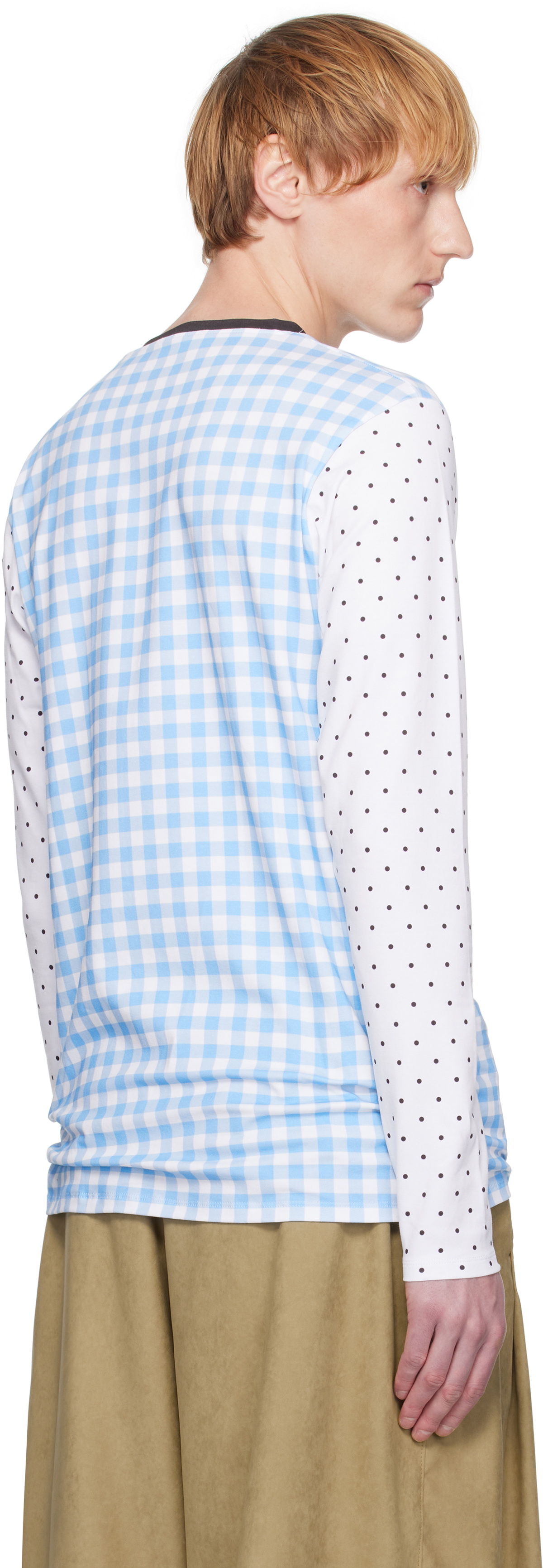 ANDREJ GRONAU White & Blue Printed Cotton Top