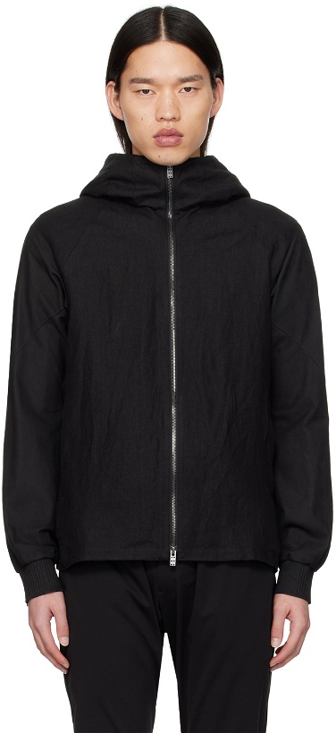 Photo: DEVOA Black Hooded Leather Jacket